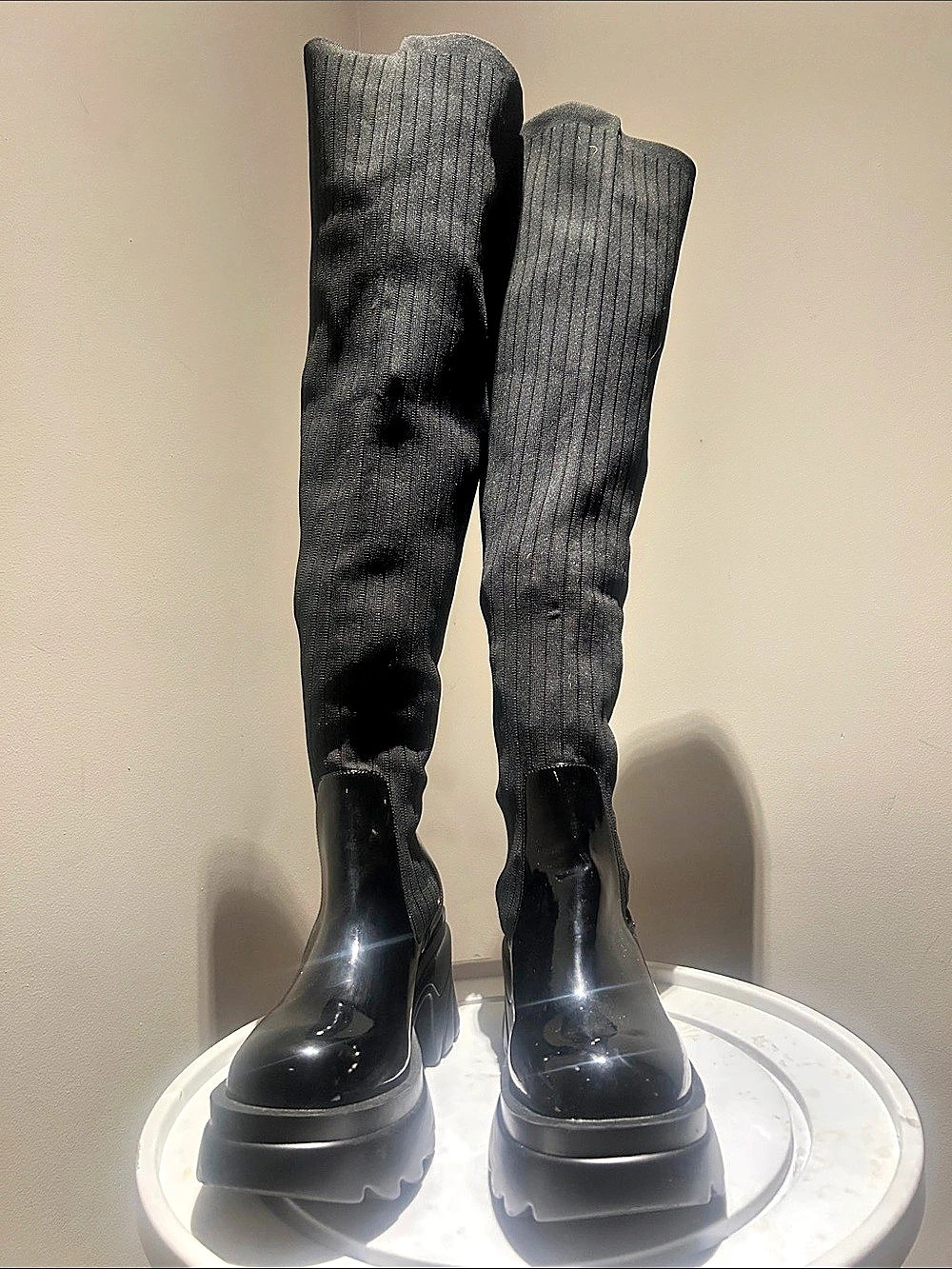 Black Over-the-Knee Platform Boots Like New